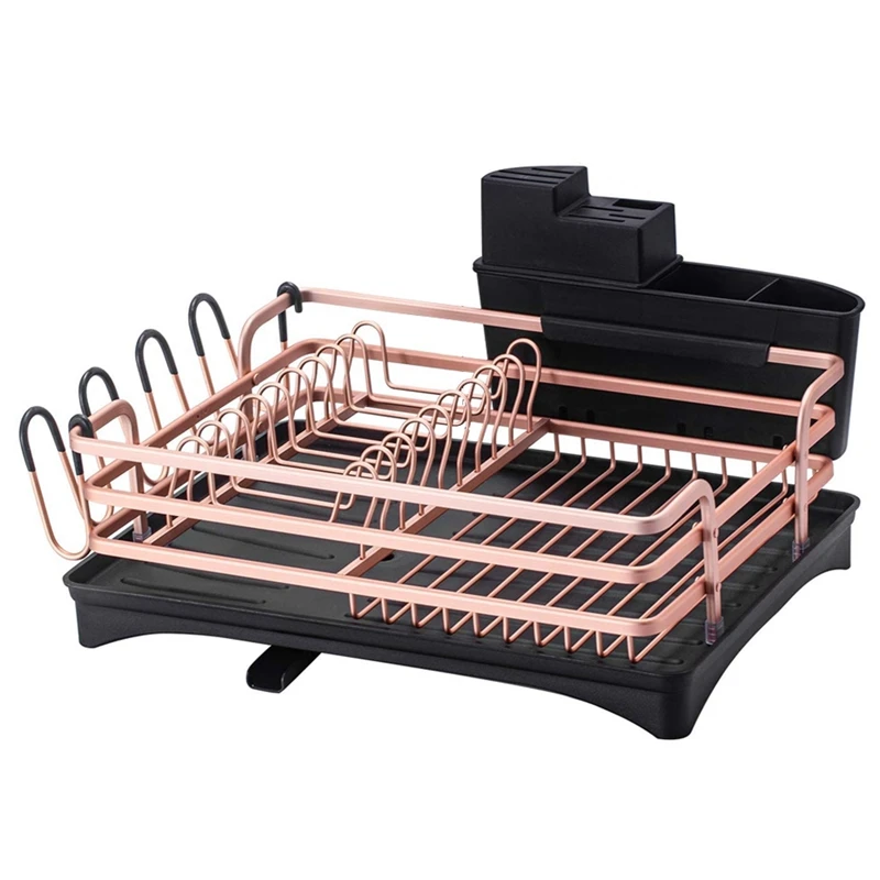 

Dish Drying Rack, Compact Rustproof Dish Rack and Drainboard Set, Dish Drainer with Adjustable Swivel Spout Gold