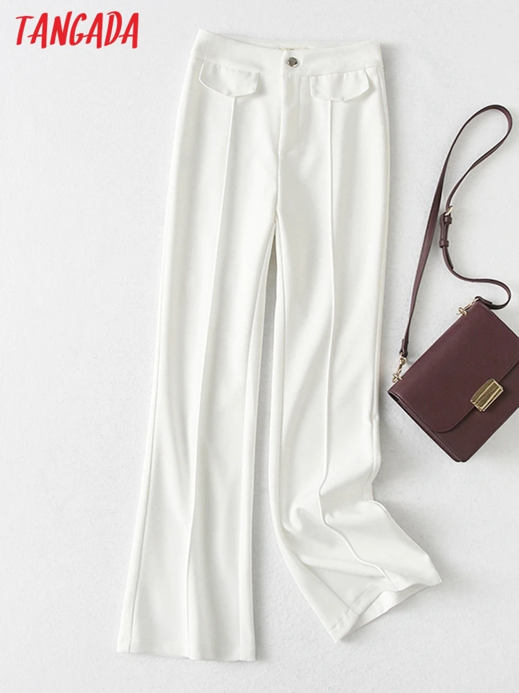 

Tangada 2022 Fashion Women White Long Suit Pants Trousers Pockets Office Lady Elegant Pants Pantalon YU226
