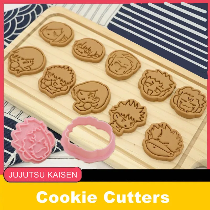 

Cute Jujutsu Kaisen Cookie Cutters Anime Themed Cookies Mooncake Stamps DIY Baking Decoration Cake Mold Hand Press Cookie Cutter