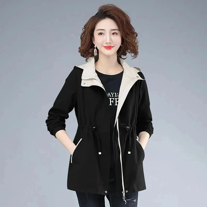 

Женская приталенная куртка с капюшоном, черная Повседневная ветровка с длинным рукавом, весна-осень 2023