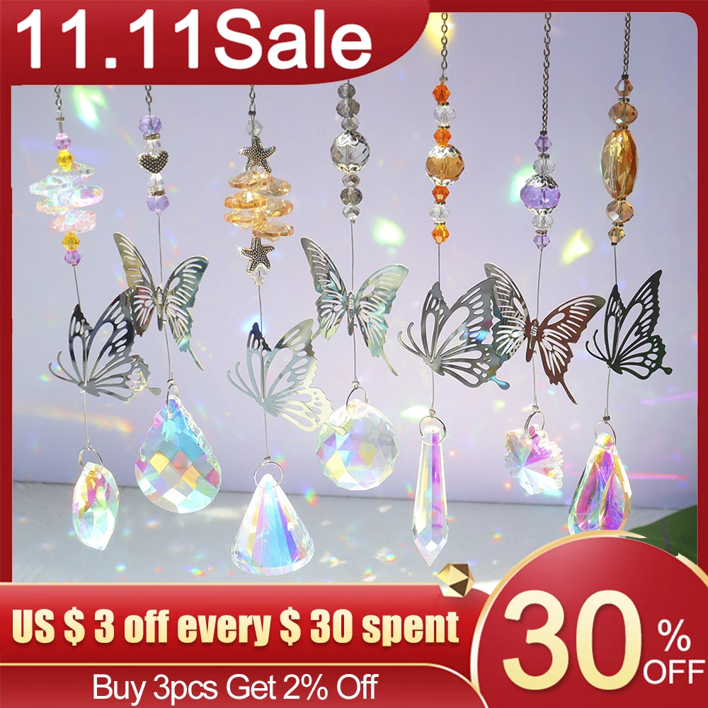 

Crystal Windchimes Sun Catcher Silver Butterfly Hanging Pendant Jewelry Rainbow Chase Home Garden Window Curtain Wedding Decora