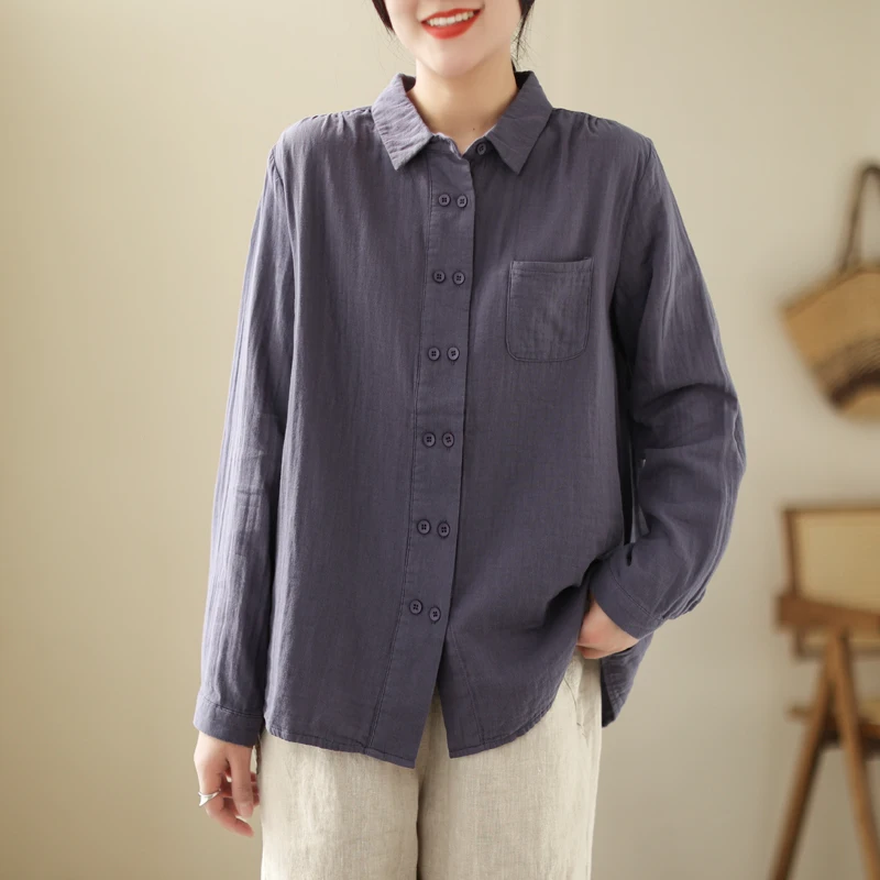 Женская рубашка с отложным воротником Повседневная блузка свободного покроя