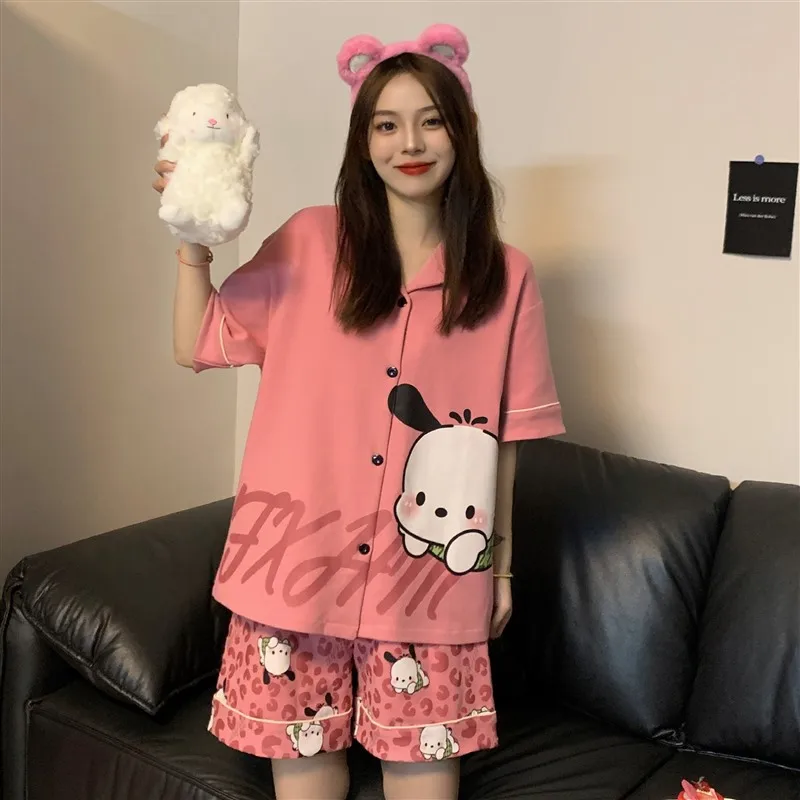

Sanrio Ins Anime Cartoons Kawaii Pachacco Lovely and Sweet Casual Summer Home Pajama Set Young Girl Heart Thin Home Clothes