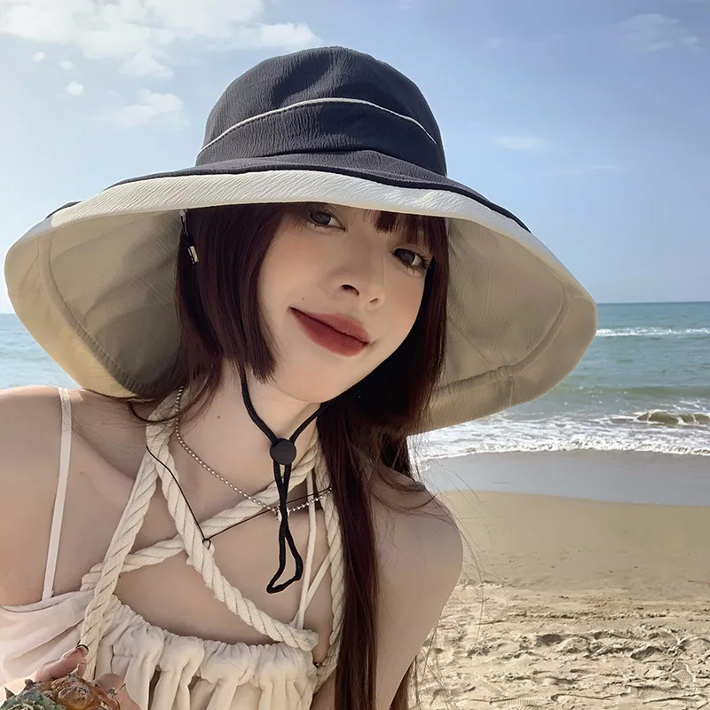 

Large Brim Sun Visor Hat Women's Summer Uv Protection Small Fisherman Hat Versatile Black Sun Hat