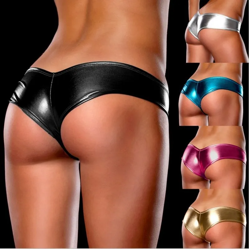 

Womens Sexy Lingerie Panties Wetlook Leather latex Open Crotch PVC Crotchless Mini Briefs Shorts knickers Underwear thongs