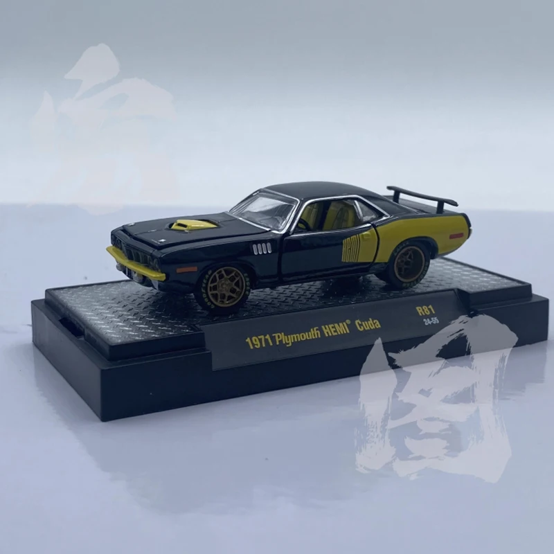 Фото M2 Машины, литье под давлением, масштаб 1:64, 1971, Plymouth HEMI Cuda, сплав, имитация модели автомобиля, коллекция, дисплей, игрушка, подарок, орнамент №3