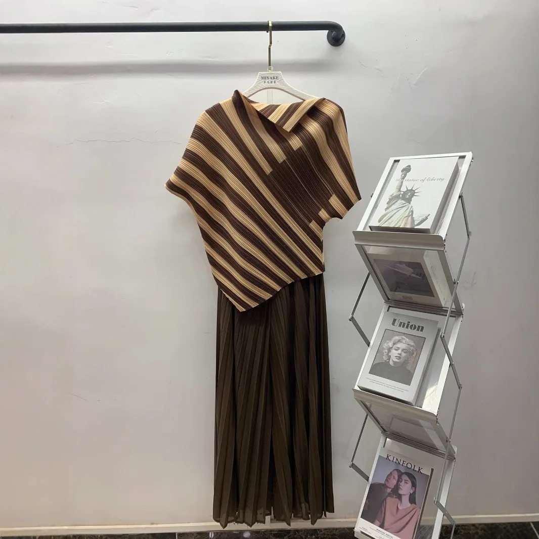 Полосатый плиссированный комплект из 2 предметов женский топ контрастного цвета