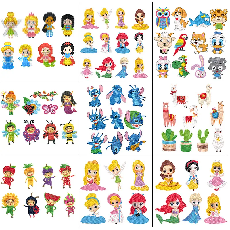 6-12pcs Disney Cartoon Diy Diamond Painting Stickers For Kids Mermaid Diamond Stickers Paint by Numbers Art Craft For Children