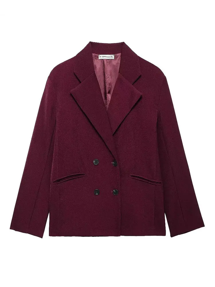 TRAFZA 2024 бордовый красный пиджак для женщин модный свободный костюм с отложным
