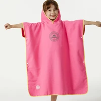 kids solid color wearable hooded towel beach microfiber changing robe poncho surf towel swimming beach quick dry bathrobe