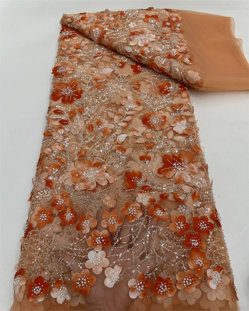 Французская кружевная ткань с 3D цветами и блестками 2024 Высококачественная