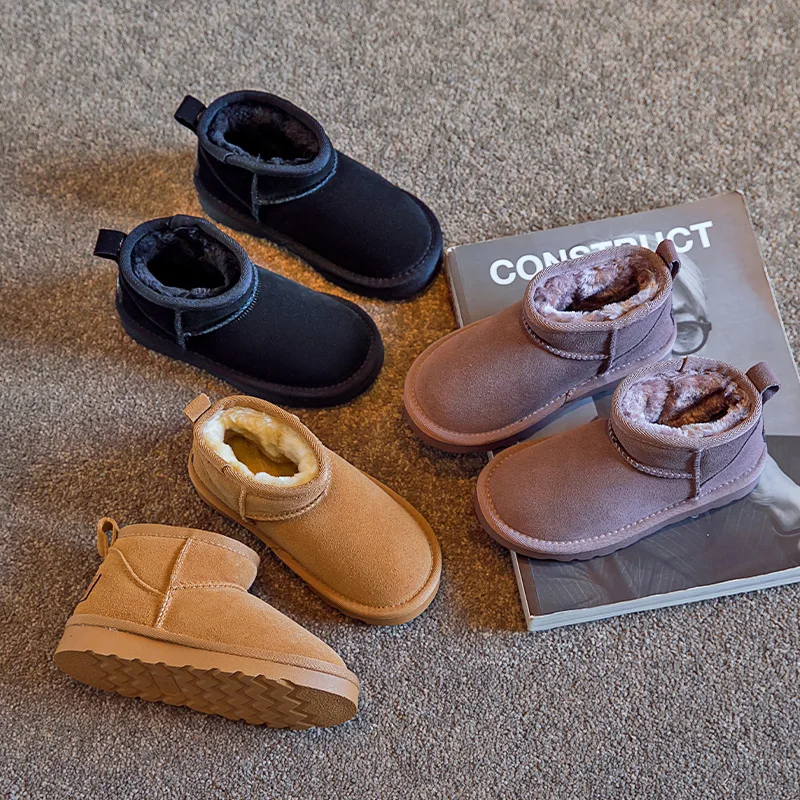 

Winter Children's Cowhide Snow Boots Girls' and Boys' Anti Slip and Warm One Foot Short Boots