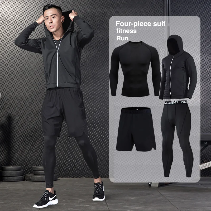4 Pcs Outdoor Jogging Sport Men Suits Male Tracksuit Outdoors Suit Men's Gym Sportswear Running Track Clothing | Спорт и