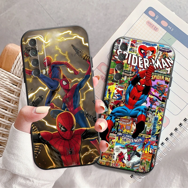 

Marvel Spider-Man Phone Case For Huawei Y7S Y9A Y6 2019 Y7P 2020 Y8S Y7 2019 Y9 2019 Liquid Silicon Back Soft Coque