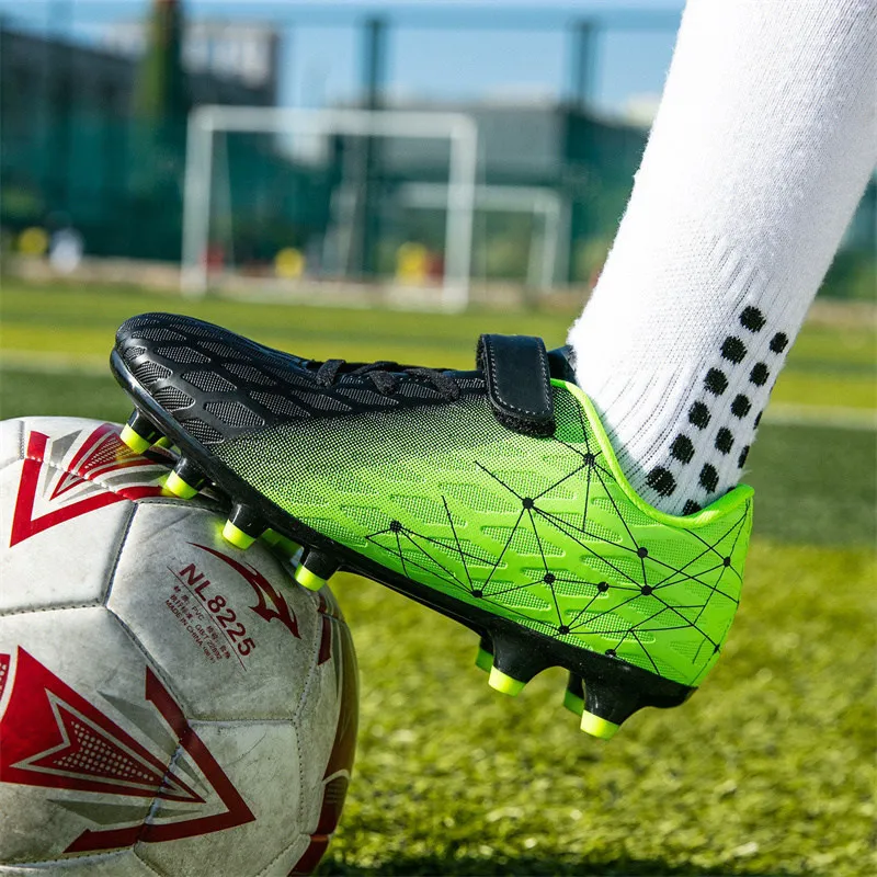 Fashion HOOk&LOOP FG Kids Football Shoes Breathable Anti-slip Soccer Sneakers Boy Girl Outdoor Children Sports Shoes Size 28-38