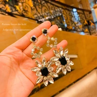 black rhinestone earrings flower crystal dangle earring for women girls sqaure party wedding jewelry pendientes gifts