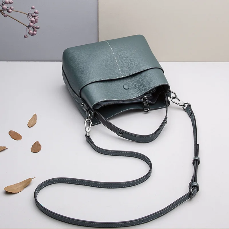 Head layer cowhide 2023 new fashion hundred with bucket bag leather single shoulder crossbody bag
