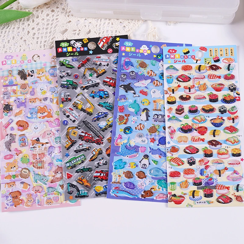 

Kawaii 3D Cartoon Glittering Stickers Cute Animal Food Sticker Laptop Scrapbooking Notebook Decal For Kid Prize Gifts Random 1PC