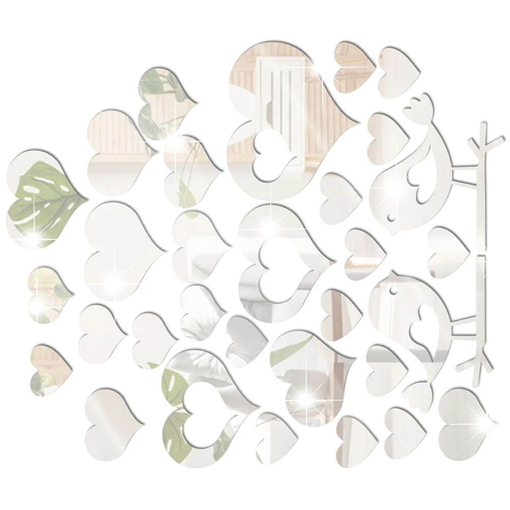 

Mirror Wall Heart Stickers Shaped Walls Decor Decoration Mirrors Adhesive Decals