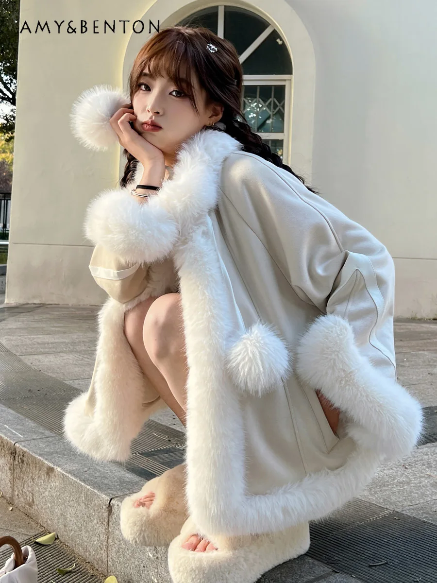 

Short Furry Fur Coats and Jackets Women Winter 2023 New Environmental Protection Fox Fur Jacket Cloak Fashion Sweet Cute Coats