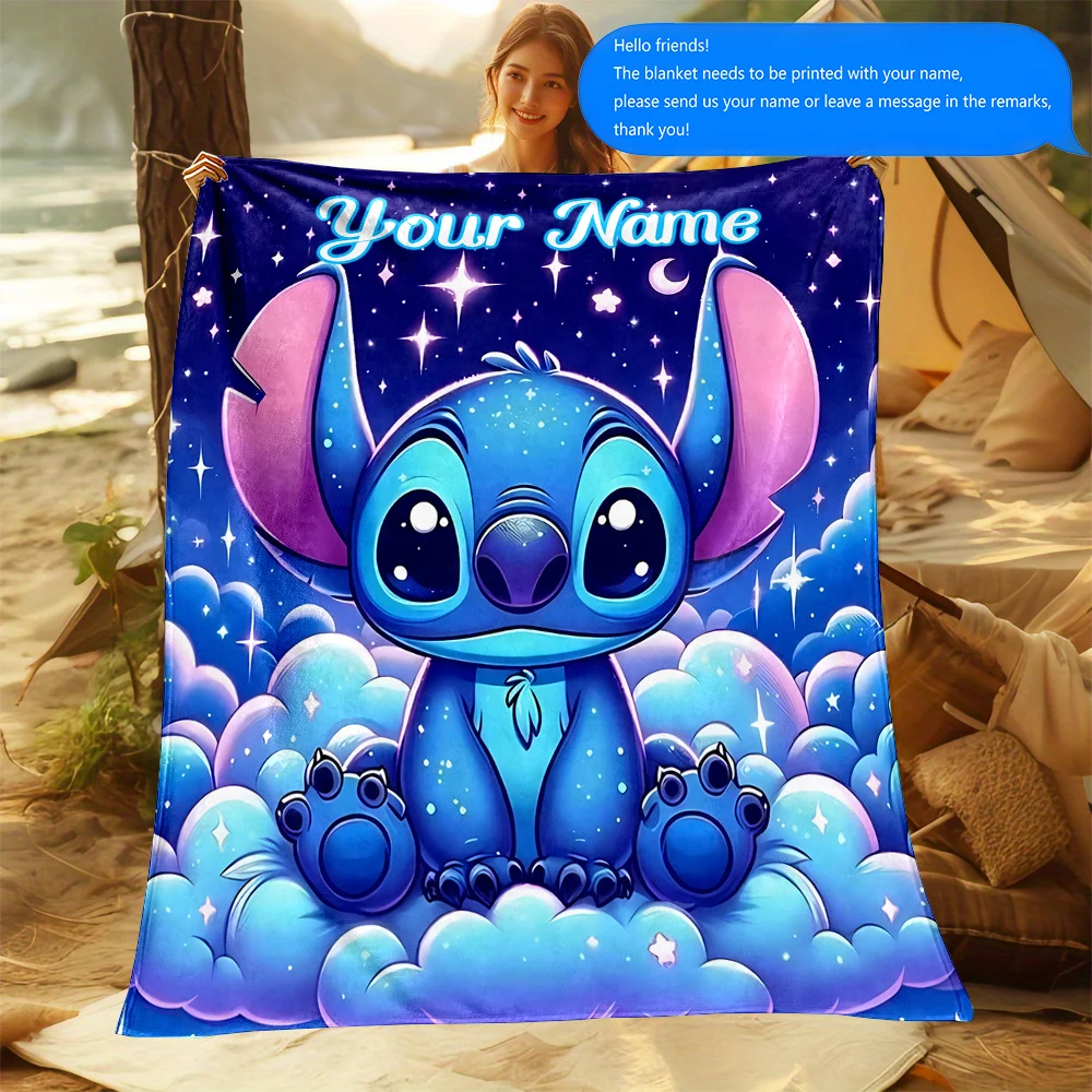 Одеяло с индивидуальным именем и принтом Disney Stitch для дивана кровати путешествий