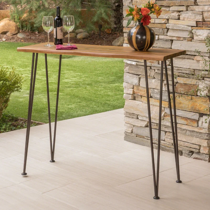 

Jacob Outdoor Industrial Acacia Wood Bar Table, Teak Finish mesa