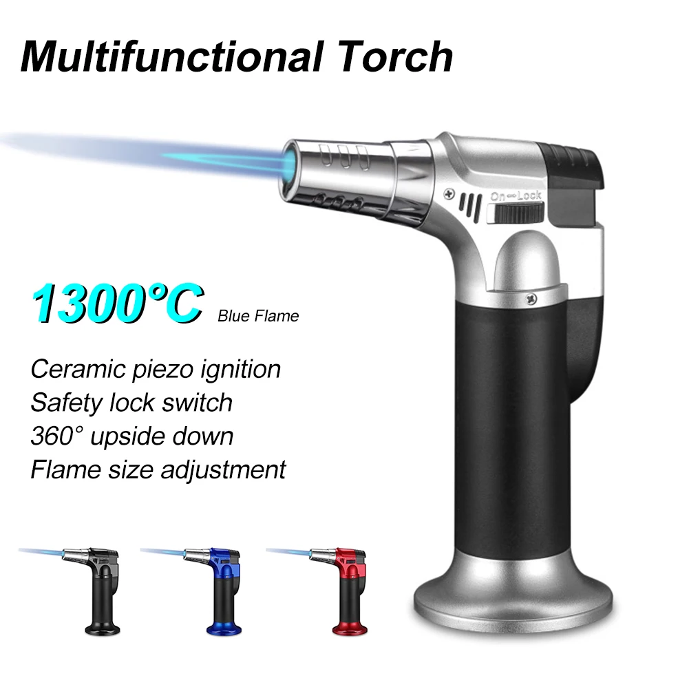 

Butane Torch Refillable Kitchen Torch Lighter with Adjustable Flame Safety Lock for BBQ Grilling Baking Creme Brulee Resin Art