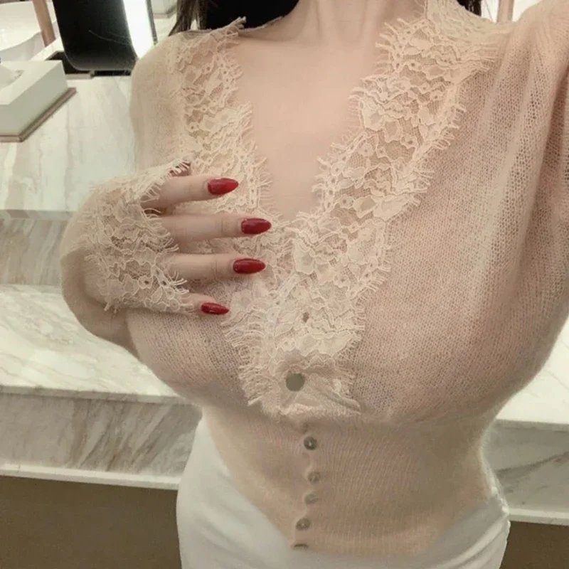 Женский трикотажный кардиган с длинным рукавом и V-образным вырезом