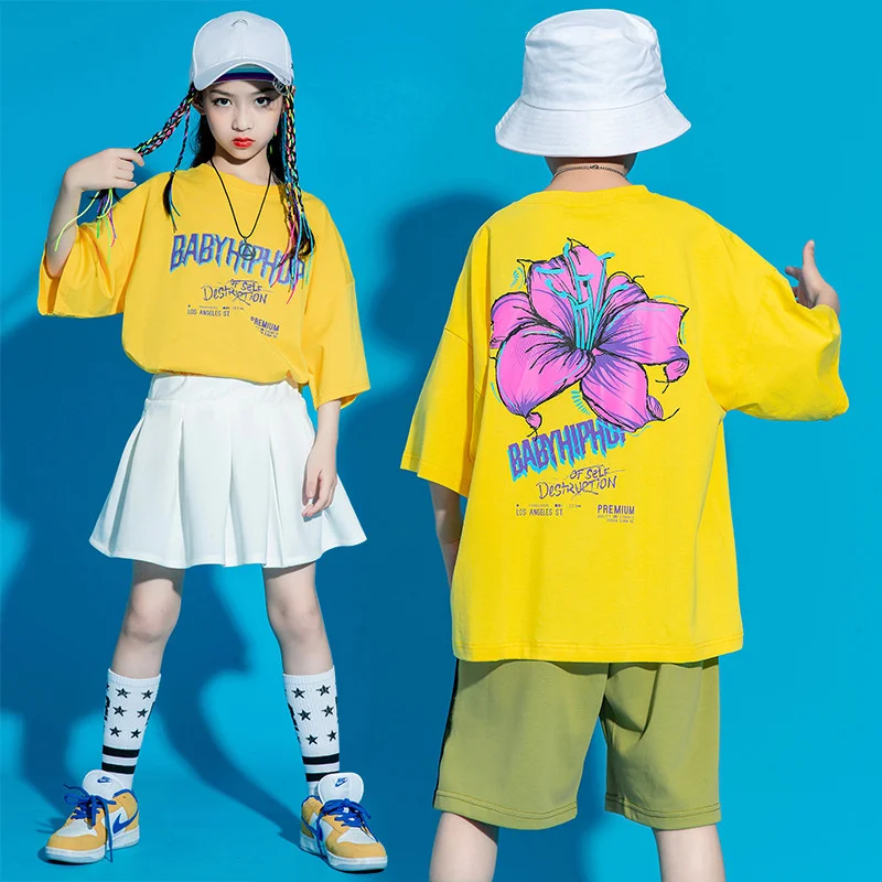 

Hip hop children's fashion clothes boys and girls hip hop suit summer girls jazz dance clothes primary school students
