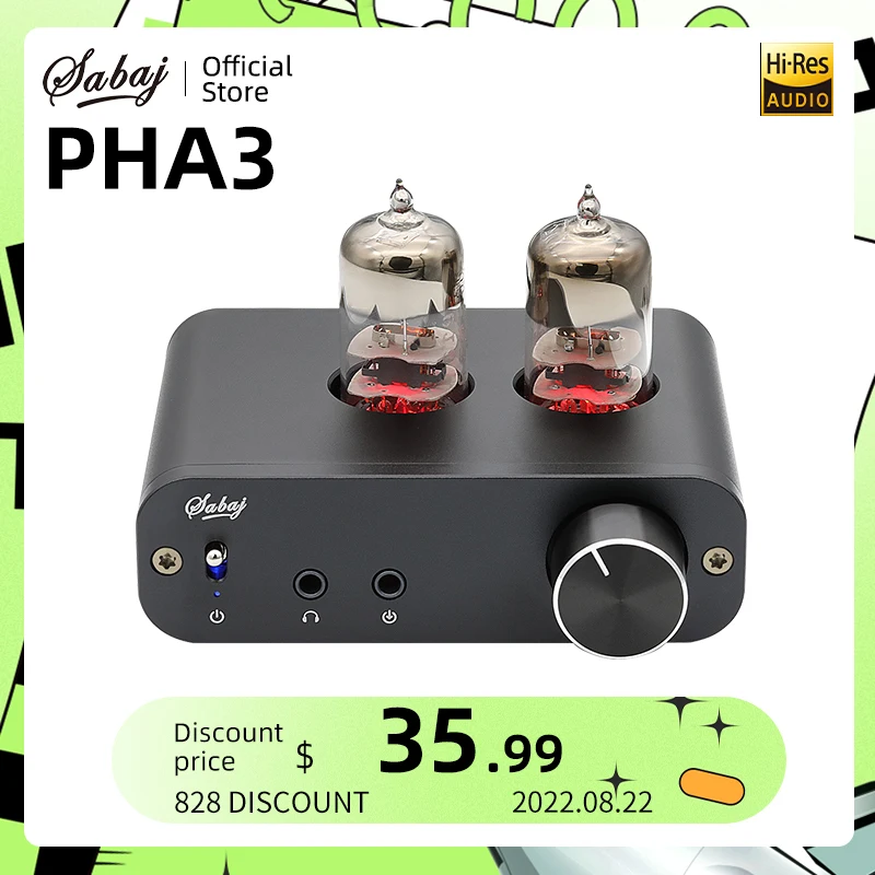 Sabaj PHA3 Vacuum Tube Headphone Amplifier Low Ground Noise Integrated Stereo Amp Audio HIFI Output Protection For Headphone