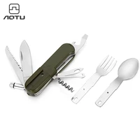 multi function camping cutlery stainless steel picnic travel kit portable folding knife fork spoon bottle opener tableware