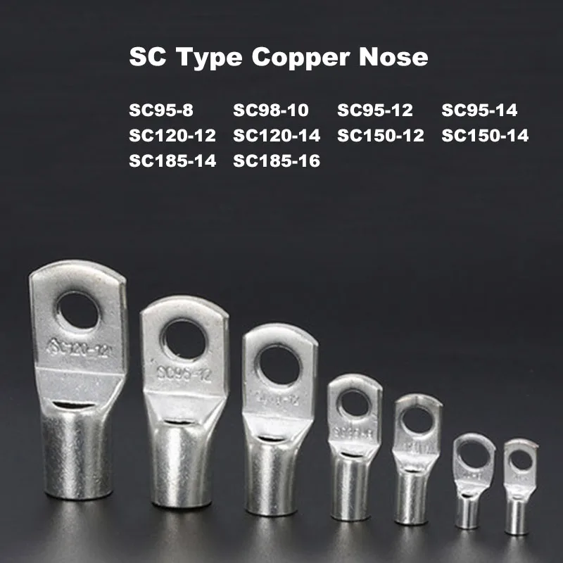 

5Pcs SC Type Wire Nose Terminal SC95/120/150/185 Bare Copper Battery Block Lugs Hole ID 8/10/12/14/16mm Crimp Cable Connector