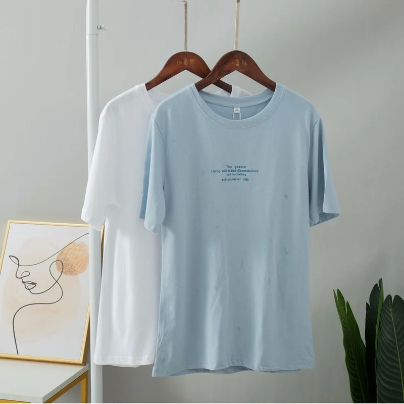 

Bornladies футболка с буквенным принтом женские свободные топы из чистого хлопка с коротким рукавом 2022 Женская Базовая рубашка весенне-летняя ж...