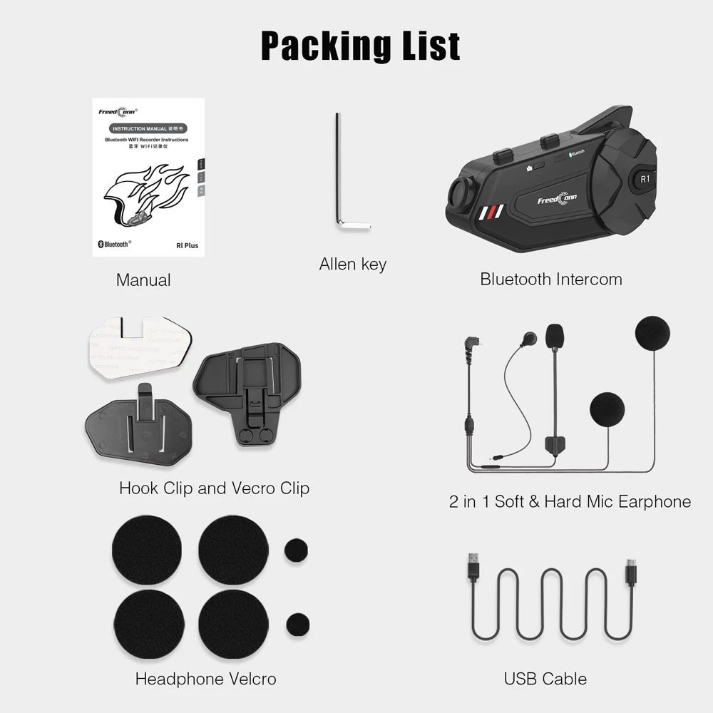 Freedconn R1Plus Bluetooth мотоциклетный домофон шлем гарнитура Wi-Fi приложение динамик