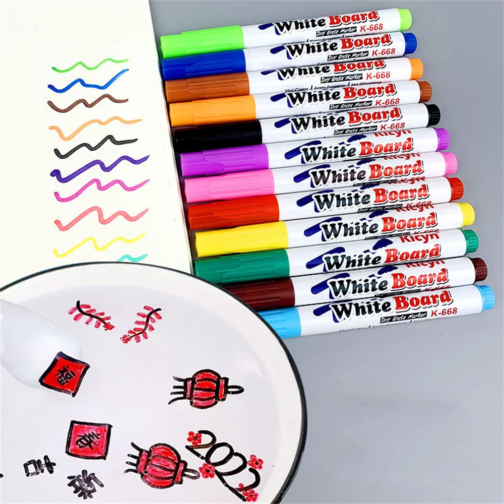 

8/12 Colors Magical Water Painting Whiteboard Pen Pvc Non-Toxic Erasable Color Marker Pen Water-Based Dry Erase Blackboard Pen