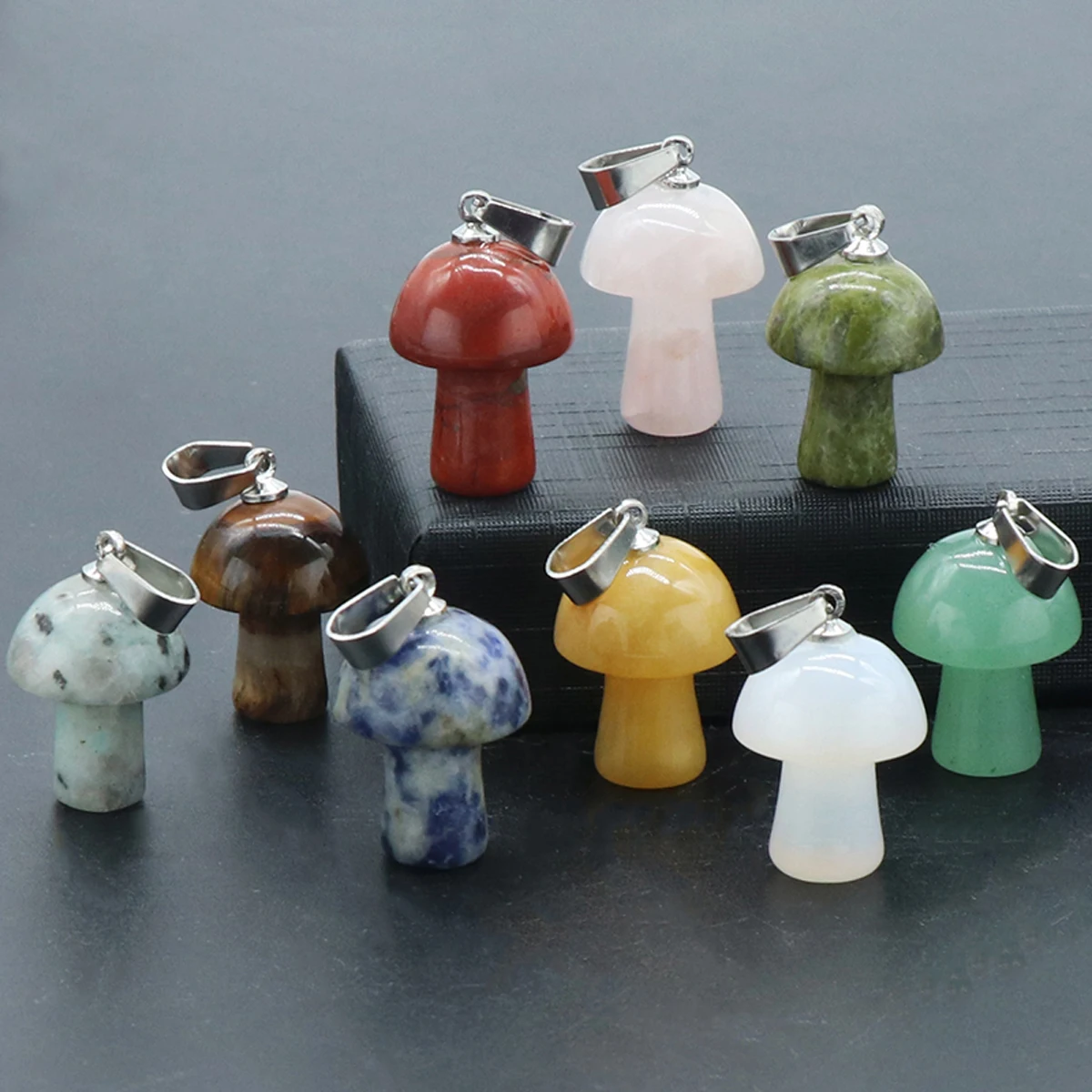 

Natural Stone Mushroom Crystal Pendants Rose Quartz Red Agate for Jewelry Making Diy Women Mushroom Necklace Reiki Healing Gifts