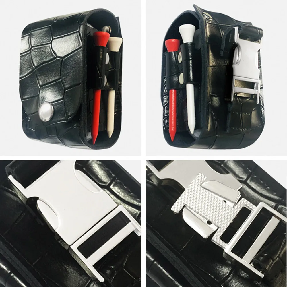 Portable Cowhide Golf Ball Storage Pouch Golf Ball Waist Holder Bag Mini Pocket Container Metal Buckle Leather Waist Carrier