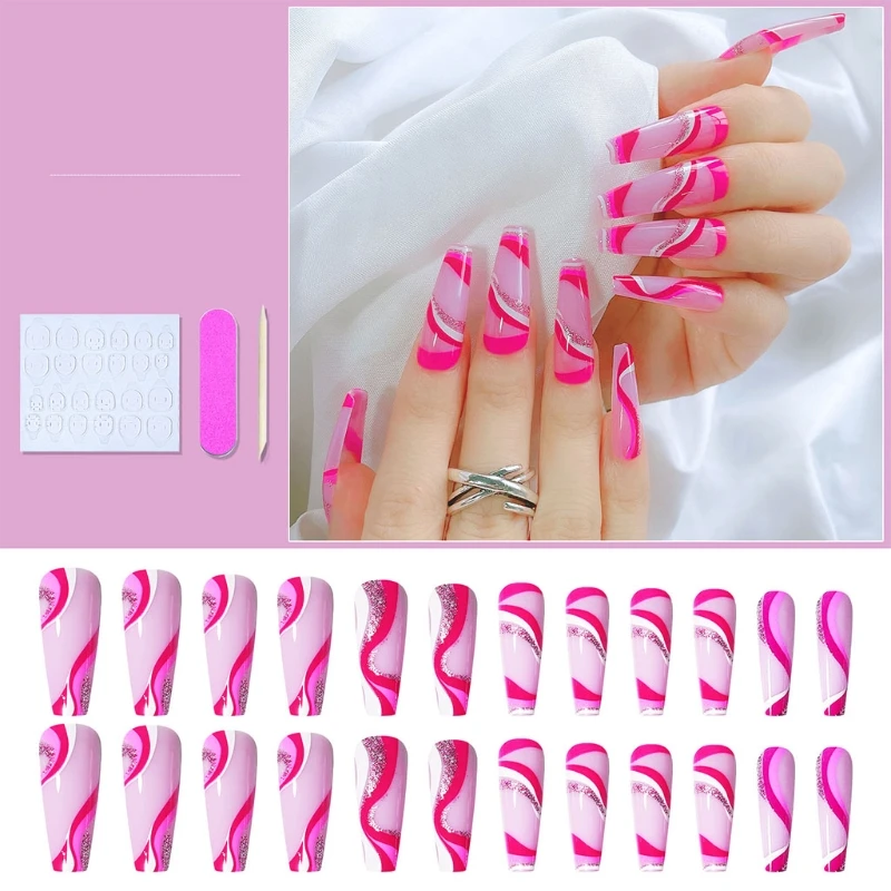 

24 Pcs Nails Press on ABS Nails Set Women Fake Nails Extra Long Nails K3NE