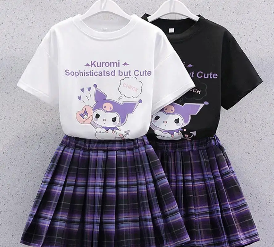 

Комплект для девочек, Новинка лета 2023, юбка средней длины, Детская футболка из двух предметов, юбка в стиле Академии