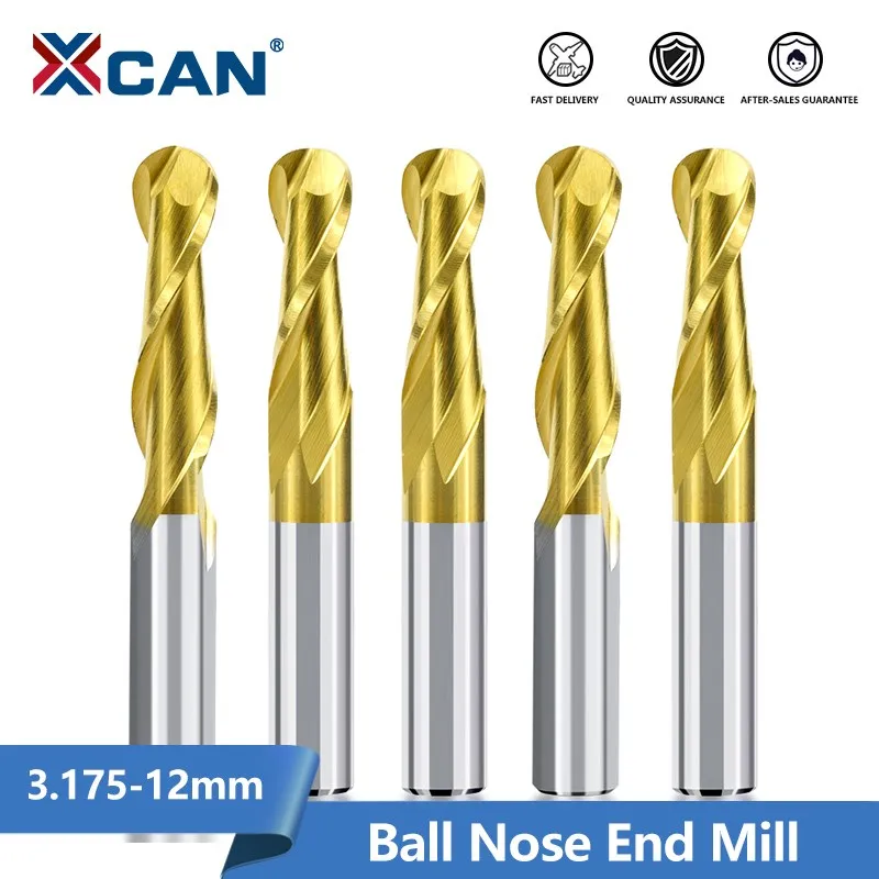 

XCAN Ball Nose End Mill TiN Coated CNC Router Bit 2 Flute Carbide Milling Cutter Woodworking Tool 3.175 4 6 8 10 12mm Shank