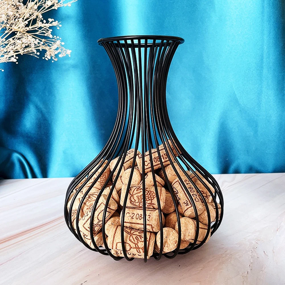 

Nordic Vintage Wine Bottle Cork Storage Basket Wrought Iron Holder Container Craft Decor Kitchen Bar Accessories