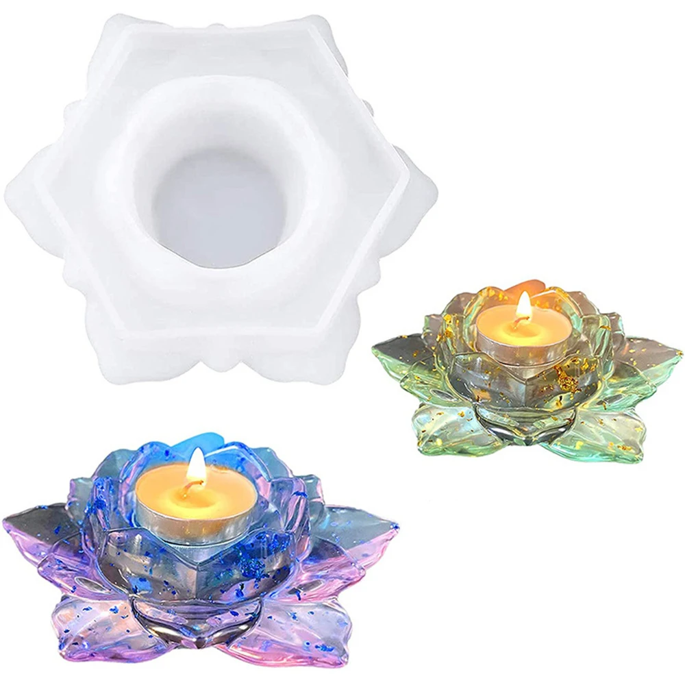 

DIY Flower Candlestick Epoxy Resin Mold 3D Lotus Tealight Candles Holders Silicone Mold Jewelry Box Trinket Container Home Decor