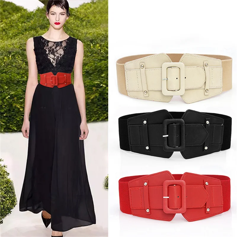 Vintage Wide Belts for Women Famous Brand Designer Elastic Party Belts Women's Red Costume Belts For Dress
