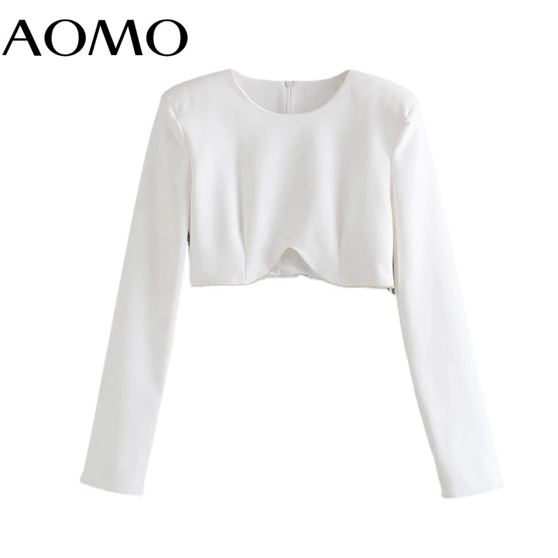 

Женская пикантная белая блузка AOMO, короткие стильные модные рубашки с длинным рукавом, женские шикарные топы AB20A