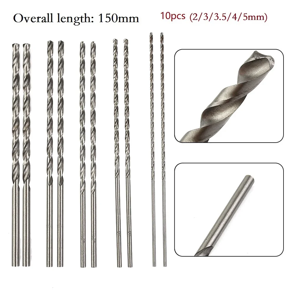 

10pcs 150mm Extra Long HSS High Speed Steel Drill Bit Set Straight Shank Auger Bits For Dremel Rotary Tool 2mm 3mm 3.5mm 4mm 5mm