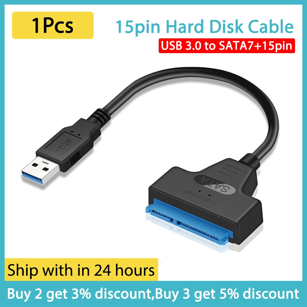 

1Pcs USB 3.0 to SATA7+15pin Hard Disk Cable Converter 2.5 Inches SSD HDD Hard Disk SATA Adapter Cable Converter for Windows 20cm