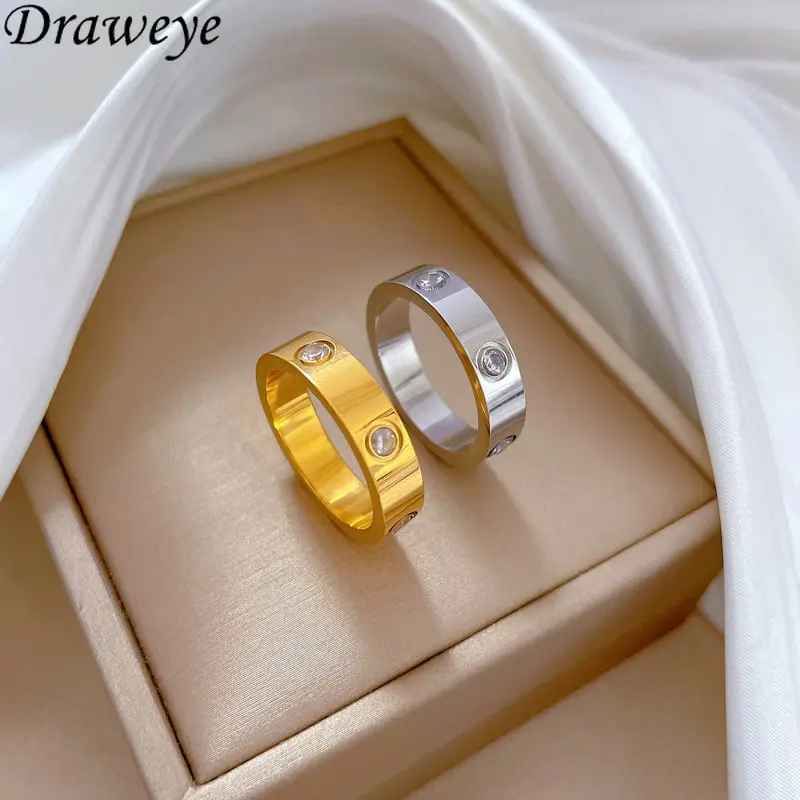 

Draweye Metal Jewelry for Women Silver Gold Color Korean Fashion Simple Cuff Rings Hiphop Couple Vintage Anillos Mujer