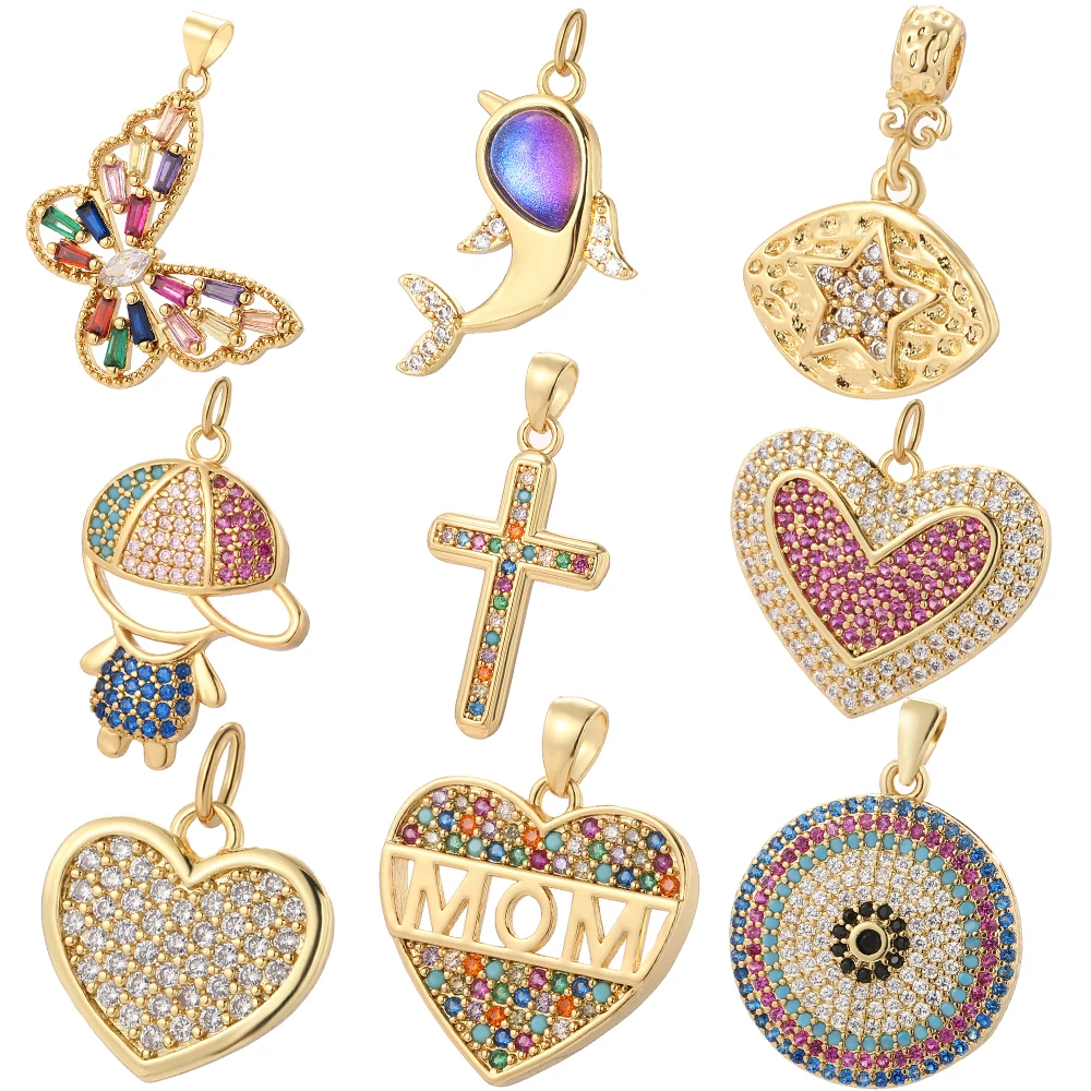 

Butterfly Dolphin Heart Cross Charms for Jewelry Making Supplies Bulk Diy Earrings Bracelet Necklace Crystal Real Gold Plated