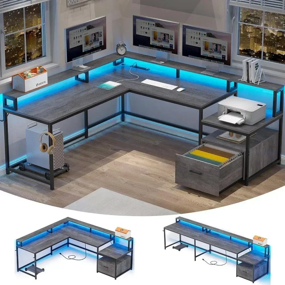 66-Zoll-Home-Office-Schreibtisch Mit Aktenschublade Und Steckdose