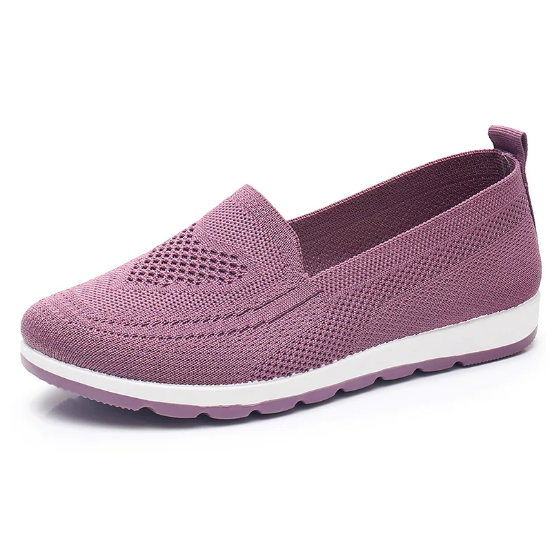 Breathable Mesh Summer Knitted Vulcanized Shoes Plus Size Woman Flats Shoes Flying Net Shoes
